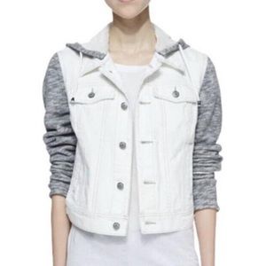 Free People White Jean Jacket with sweatshirt sleeves and hood